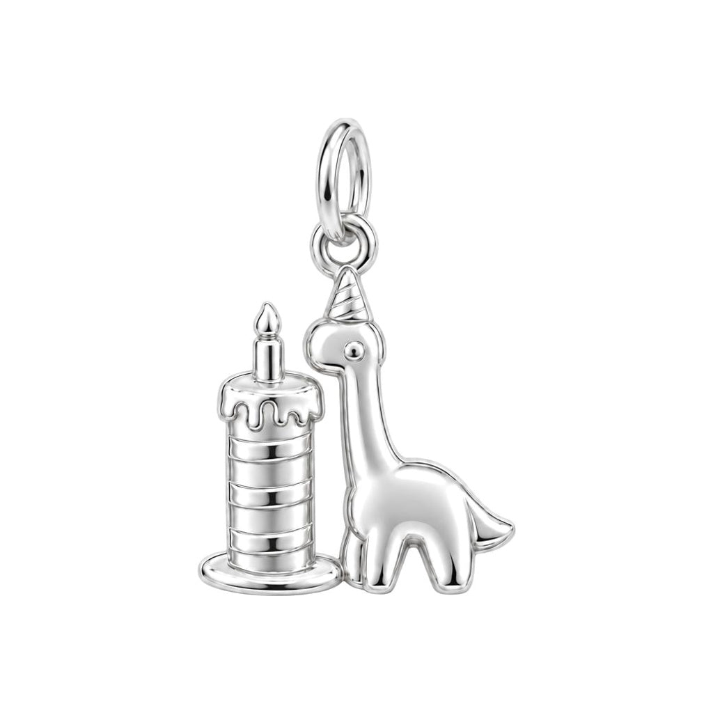 Birthday Dino Party Charm Bracelet – Personalized Mom Gift – silver charm, front view
