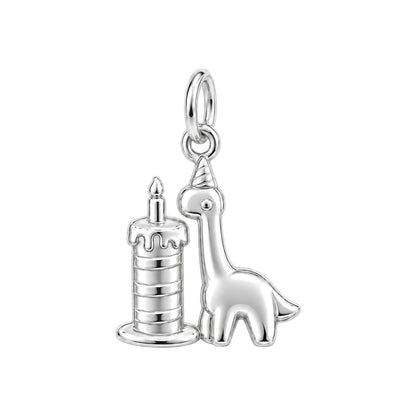 Birthday Dino Party Charm Bracelet – Personalized Mom Gift – silver charm, front view