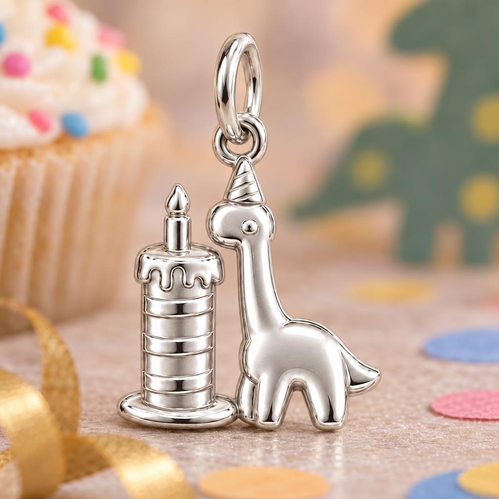 Birthday Dino Party Charm Bracelet – Personalized Mom Gift – macro detail of the charm