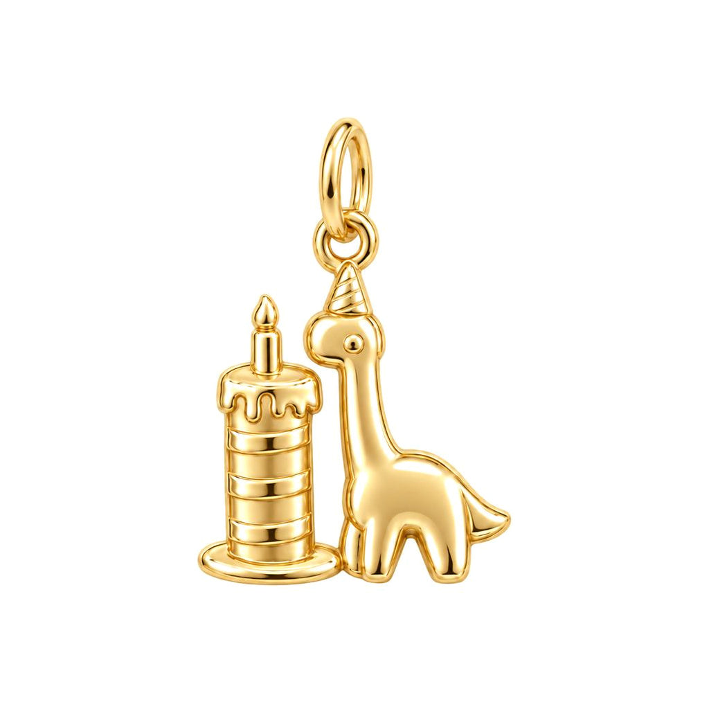 Birthday Dino Party Charm Bracelet – Personalized Mom Gift – 18K gold charm, front view