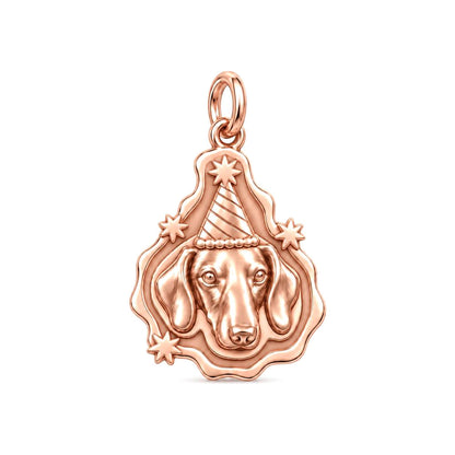 Birthday Party Pup Charm Bracelet – Personalized Dog Mom Gift – rose gold charm, front view
