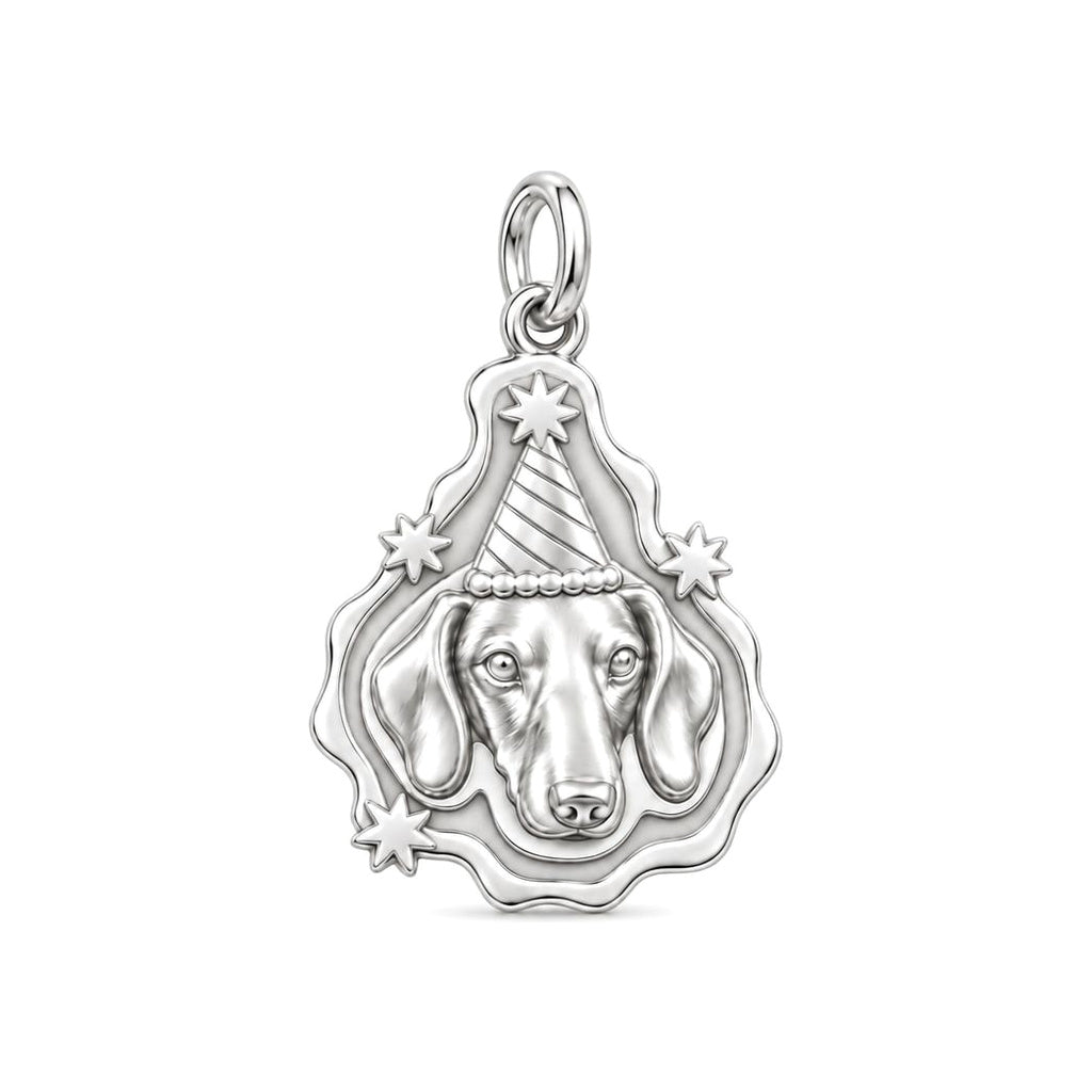 Birthday Party Pup Charm Bracelet – Personalized Dog Mom Gift – silver charm, front view