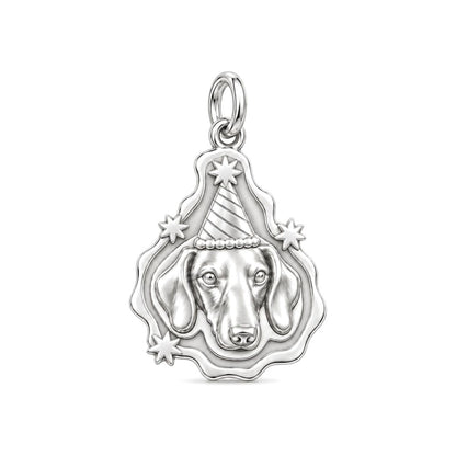 Birthday Party Pup Charm Bracelet – Personalized Dog Mom Gift – silver charm, front view