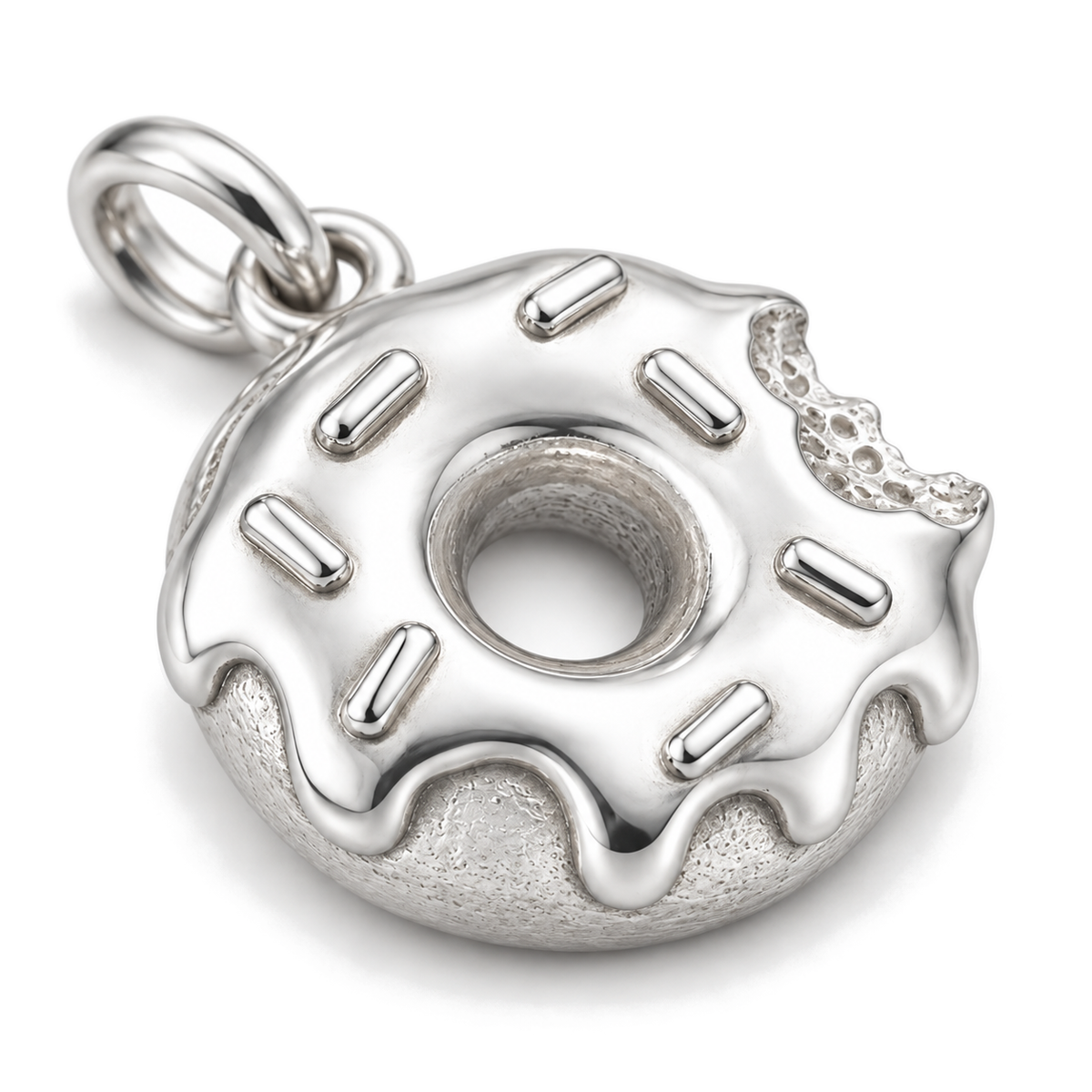 Bitten Donut Charm — Silver Super Macro | charm-topics-remaining-444-2026-09-14 | topic-007
