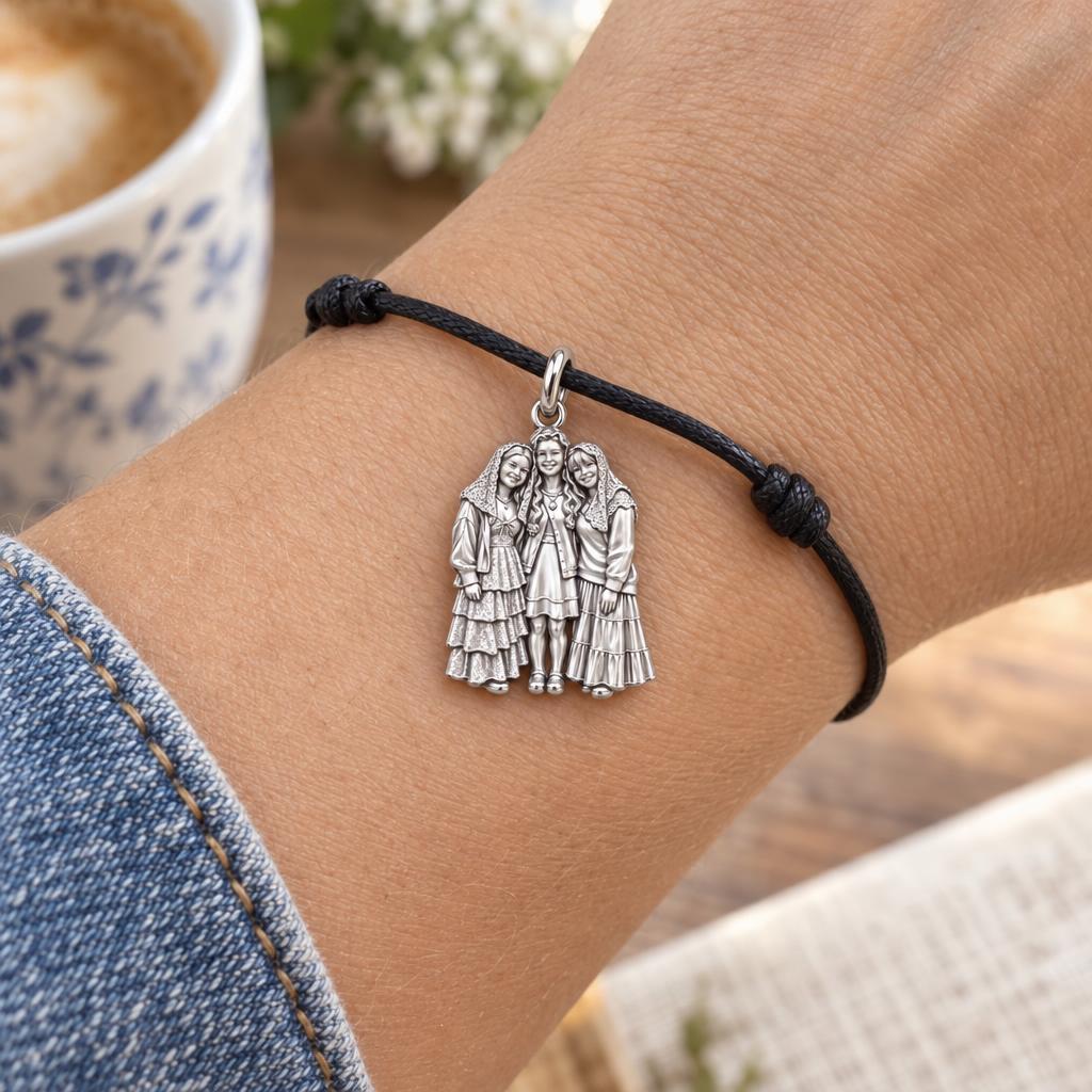 Blessed Friendship Bond Charm Bracelet – Personalized Catholic Friends Gift – worn on the wrist on a black cord bracelet
