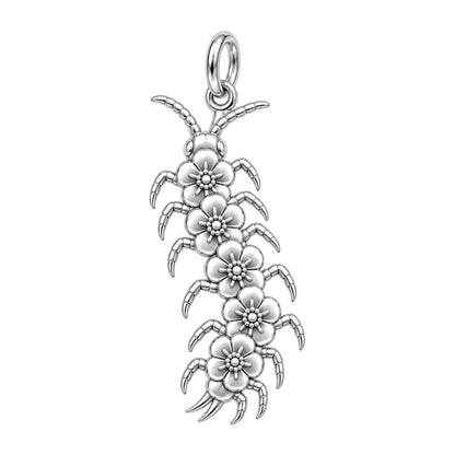 Blooming Centipede Charm Bracelet – Personalized Nature Gift – silver charm, front view