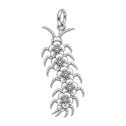 Blooming Centipede Charm Bracelet – Personalized Nature Gift – silver charm, front view