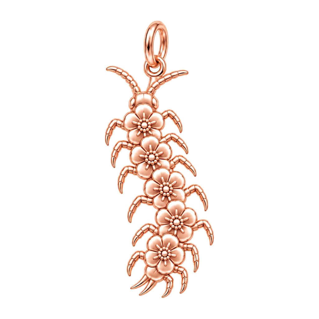 Blooming Centipede Charm Bracelet – Personalized Nature Gift – rose gold charm, front view
