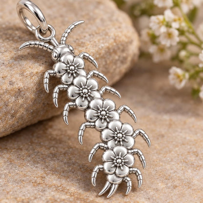 Blooming Centipede Charm Bracelet – Personalized Nature Gift – macro detail of the charm