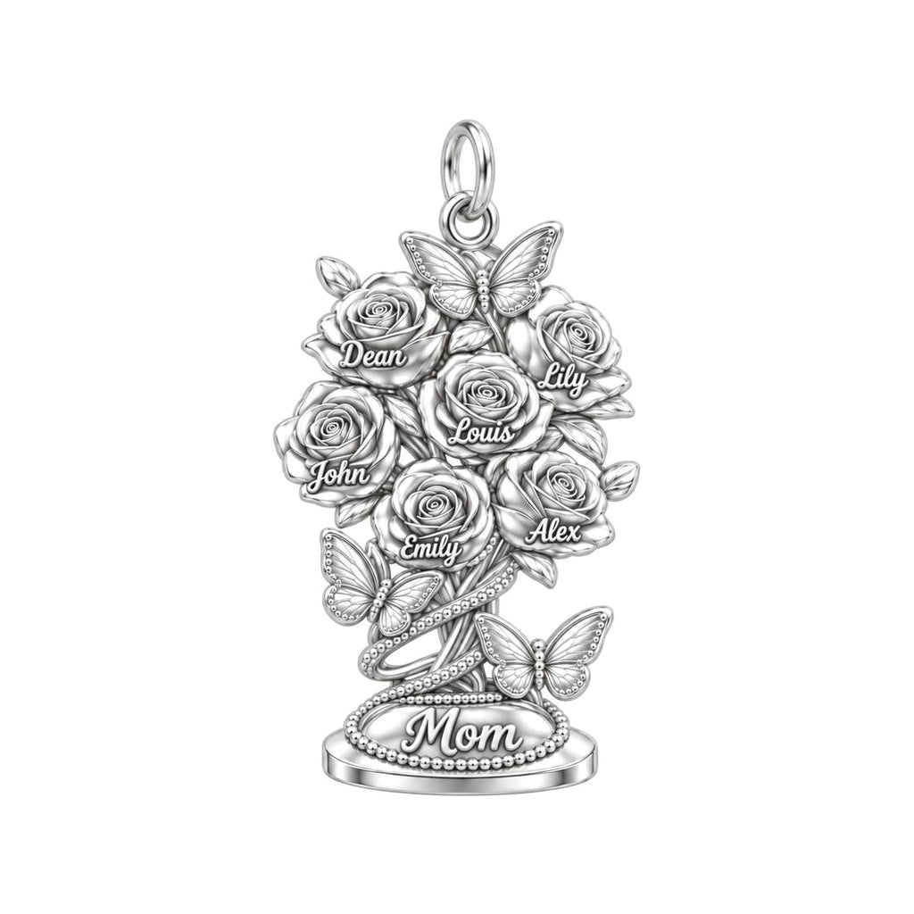 Blooming Garden Bouquet Charm Bracelet – Personalized Mom Gift – silver plated 3 cm charm, front view