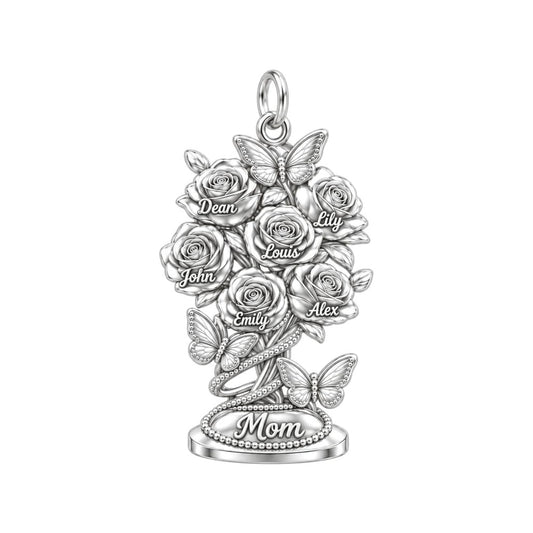 Blooming Garden Bouquet Charm Bracelet – Personalized Mom Gift – silver plated 3 cm charm, front view