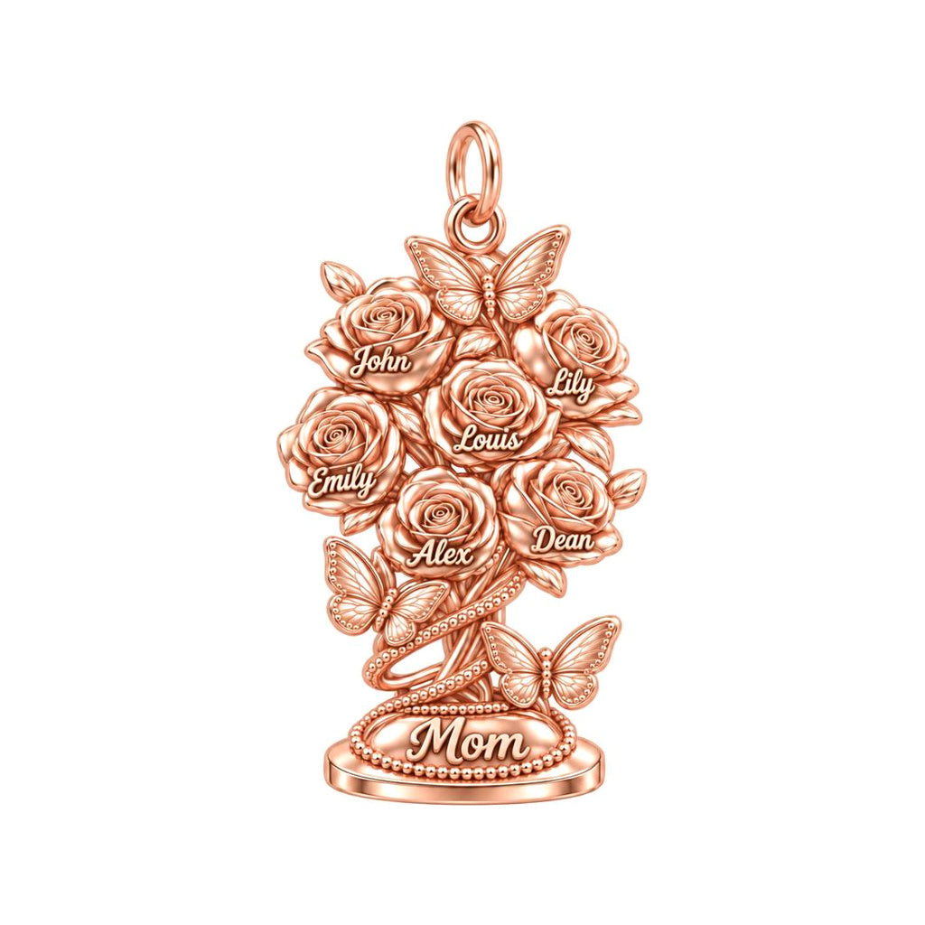 Blooming Garden Bouquet Charm Bracelet – Personalized Mom Gift – rose gold 3 cm charm, front view