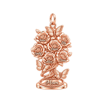 Blooming Garden Bouquet Charm Bracelet – Personalized Mom Gift – rose gold 3 cm charm, front view