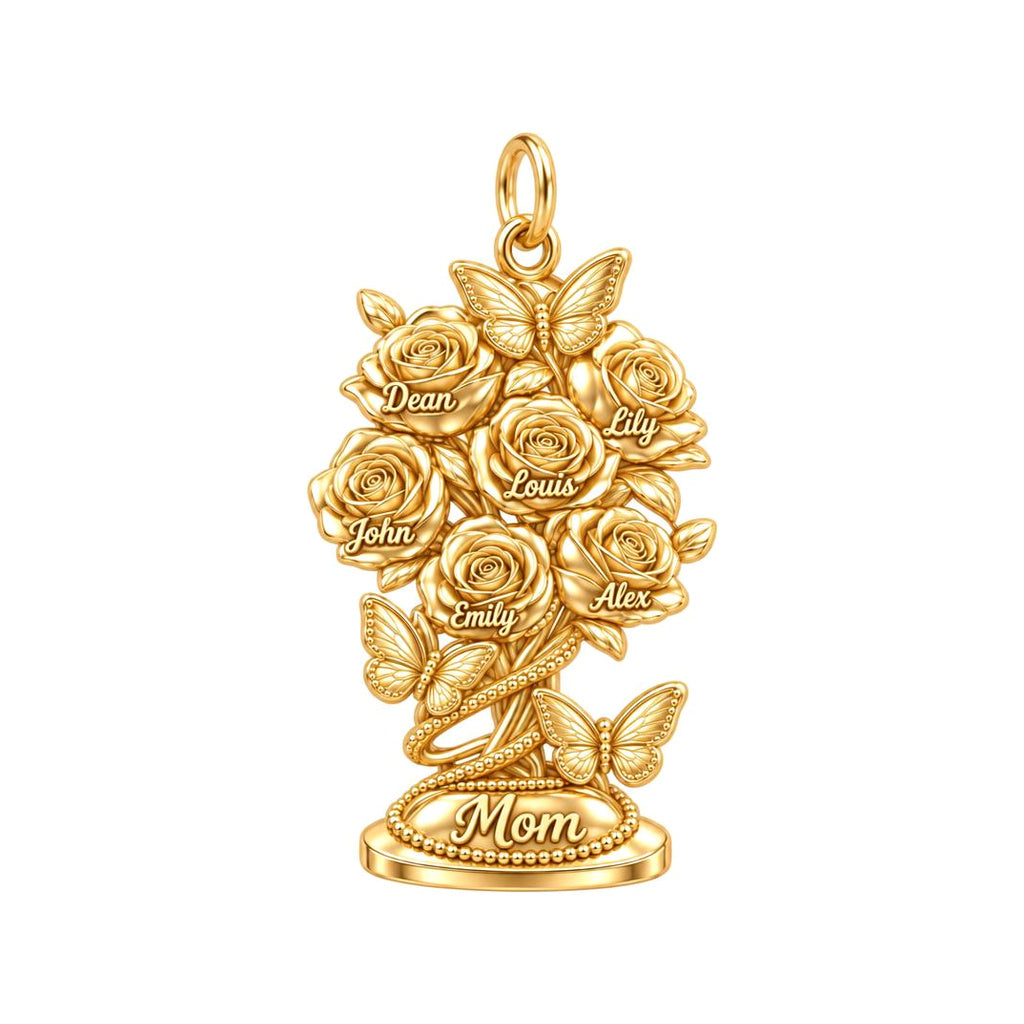 Blooming Garden Bouquet Charm Bracelet – Personalized Mom Gift – 18K gold plated 3 cm charm, front view
