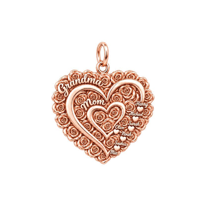 Blooming Generations Heart Charm Bracelet – Personalized Grandma Gift – rose gold 3 cm charm, front view