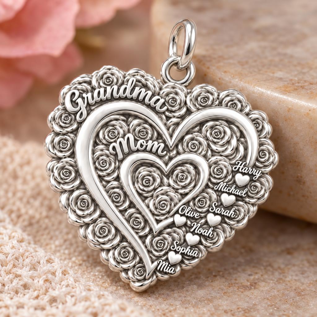 Blooming Generations Heart Charm Bracelet – Personalized Grandma Gift – macro detail of the charm