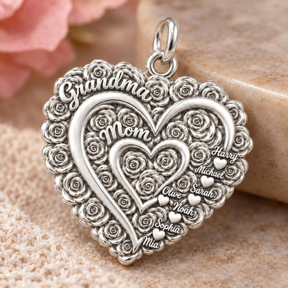 Blooming Generations Heart Charm Bracelet – Personalized Grandma Gift – macro detail of the charm