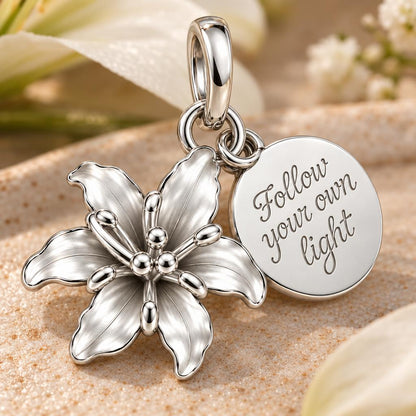 Blooming Lily Charm Bracelet – Personalized Daughter Gift – macro detail of the charm