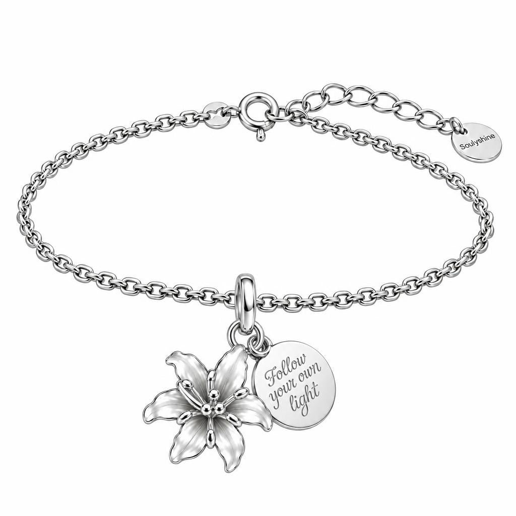 Blooming Lily Inspiration Charm Bracelet Set – silver, front view