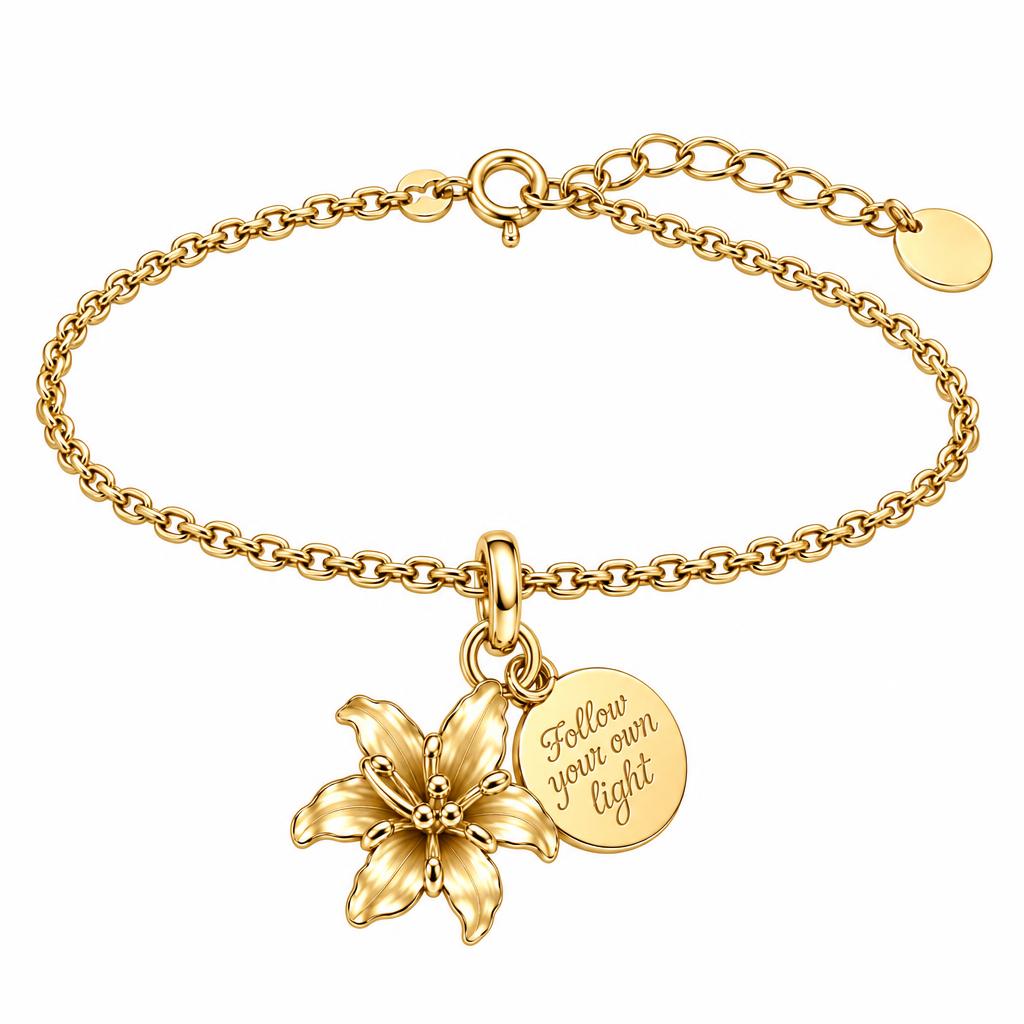 Blooming Lily Inspiration Charm Bracelet Set – 18K gold, front view
