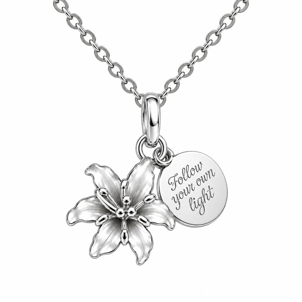 Blooming Lily Inspiration Charm Necklace Set – silver, front view