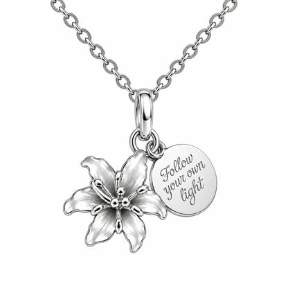 Blooming Lily Inspiration Charm Necklace Set – silver, front view