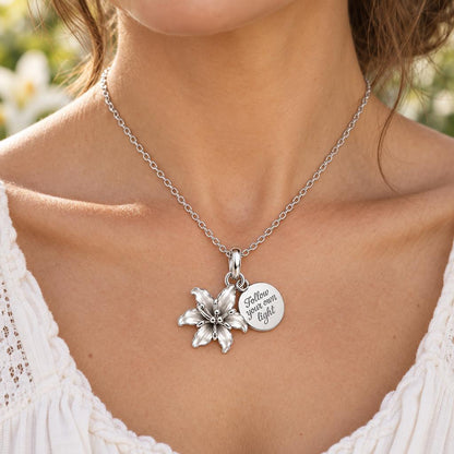 Blooming Lily Inspiration Charm Necklace Set – worn / in use
