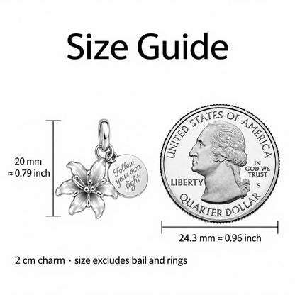 Blooming Lily Inspiration Charm Necklace Set – size guide, 13 mm charm next to a quarter