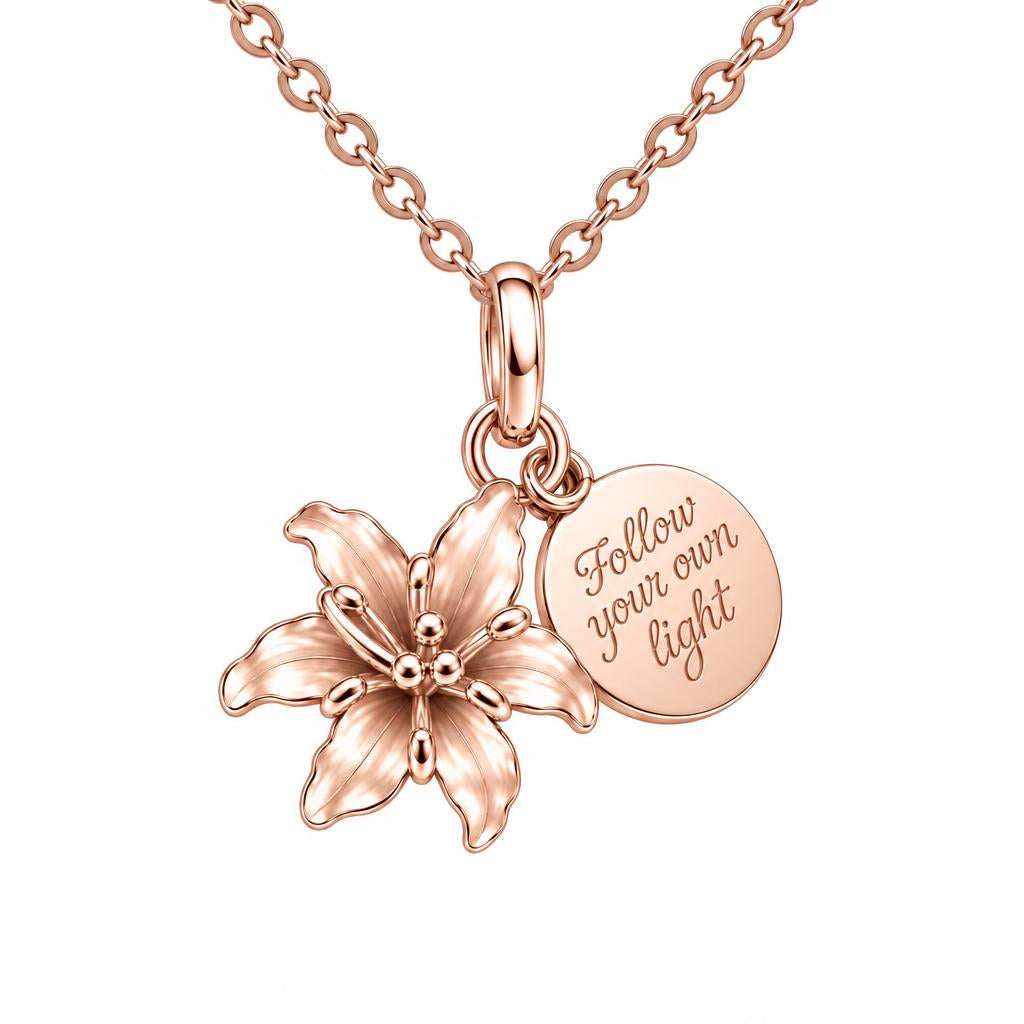 Blooming Lily Inspiration Charm Necklace Set – rose gold, front view