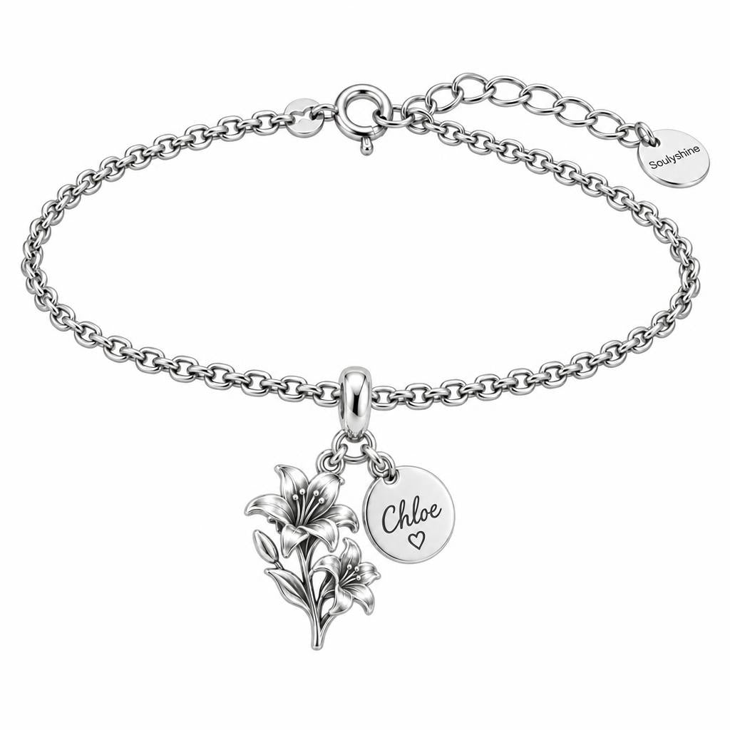 Blooming Lily Petal Charm Bracelet Set – silver, front view