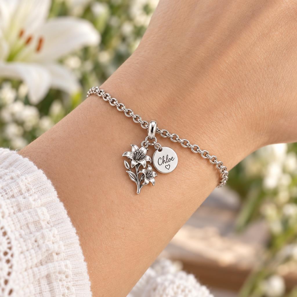 Blooming Lily Petal Charm Bracelet Set – worn / in use