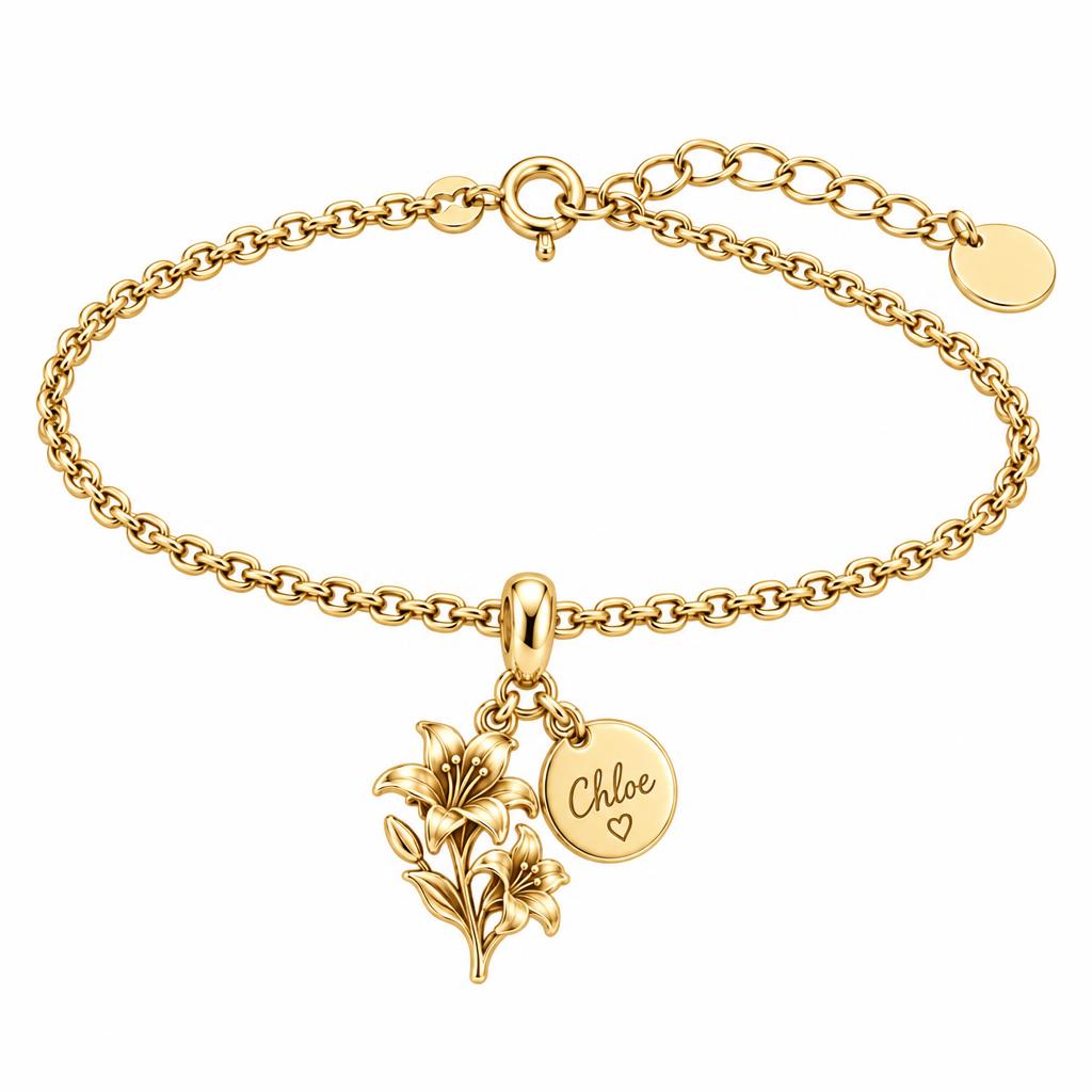 Blooming Lily Petal Charm Bracelet Set – 18K gold, front view