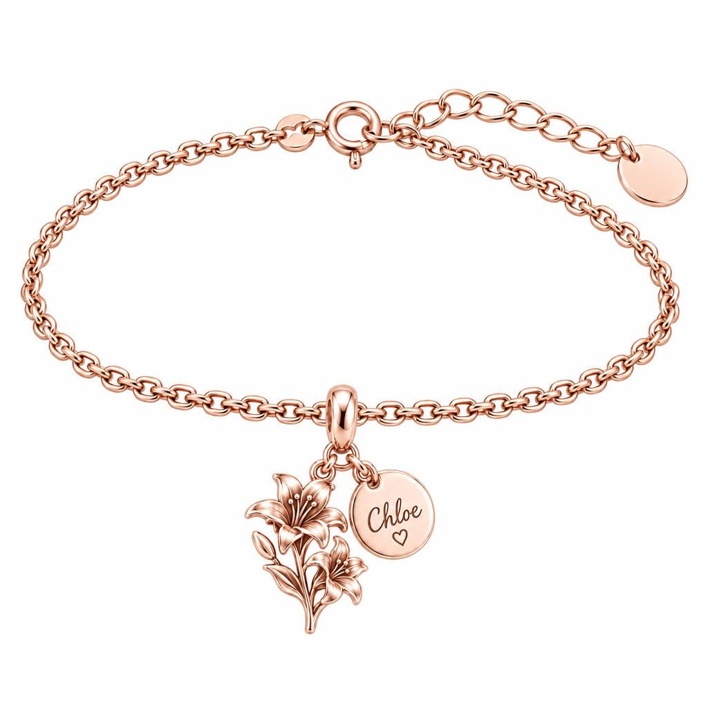 Blooming Lily Petal Charm Bracelet Set – rose gold, front view
