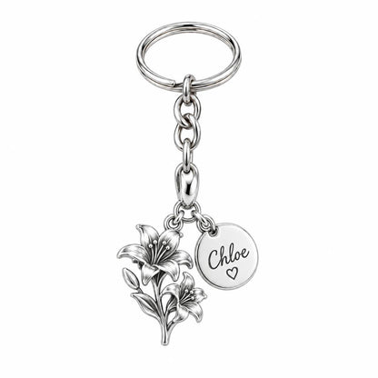 Blooming Lily Petal Charm Keychain – silver, front view