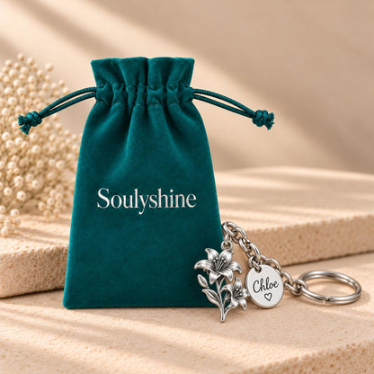 Blooming Lily Petal Charm Keychain – Soulyshine velvet gift pouch