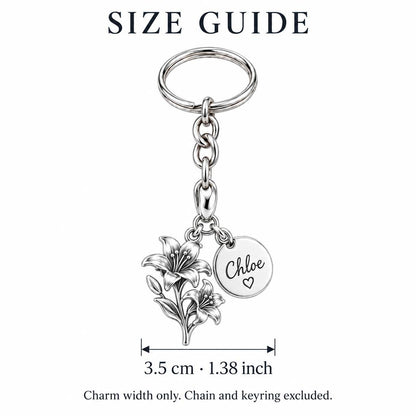 Blooming Lily Petal Charm Keychain – size guide, 3.5 cm (1.38 in) charm, chain and keyring excluded
