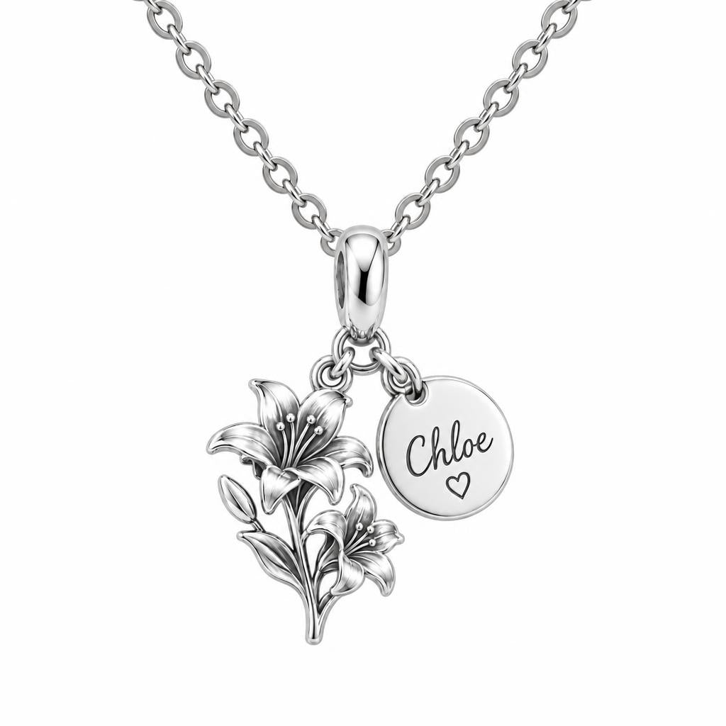 Blooming Lily Petal Charm Necklace Set – silver, front view
