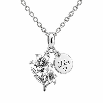 Blooming Lily Petal Charm Necklace Set – silver, front view
