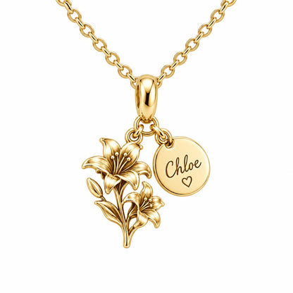 Blooming Lily Petal Charm Necklace Set – 18K gold, front view