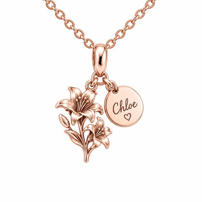 Blooming Lily Petal Charm Necklace Set – rose gold, front view
