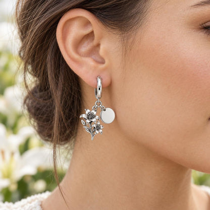 Blooming Lily Petal Huggie Charm Earrings – worn / in use