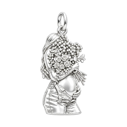 Blooming Motherhood Charm Bracelet – Personalized Mom Gift – silver charm, front view