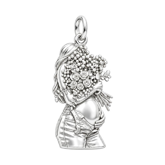 Blooming Motherhood Charm Bracelet – Personalized Mom Gift – silver charm, front view