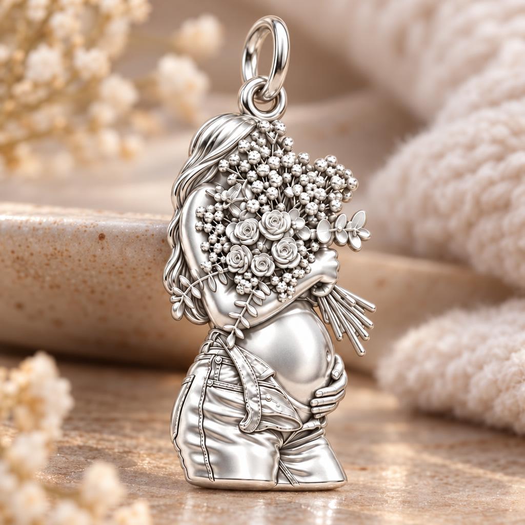 Blooming Motherhood Charm Bracelet – Personalized Mom Gift – macro detail of the charm