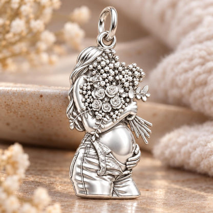 Blooming Motherhood Charm Bracelet – Personalized Mom Gift – macro detail of the charm