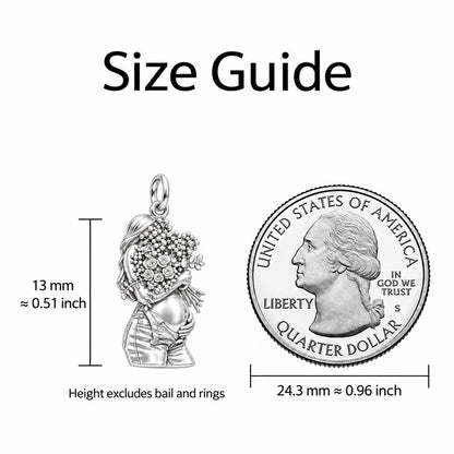 Blooming Motherhood Charm Bracelet – Personalized Mom Gift – size guide, 13 mm charm next to a quarter