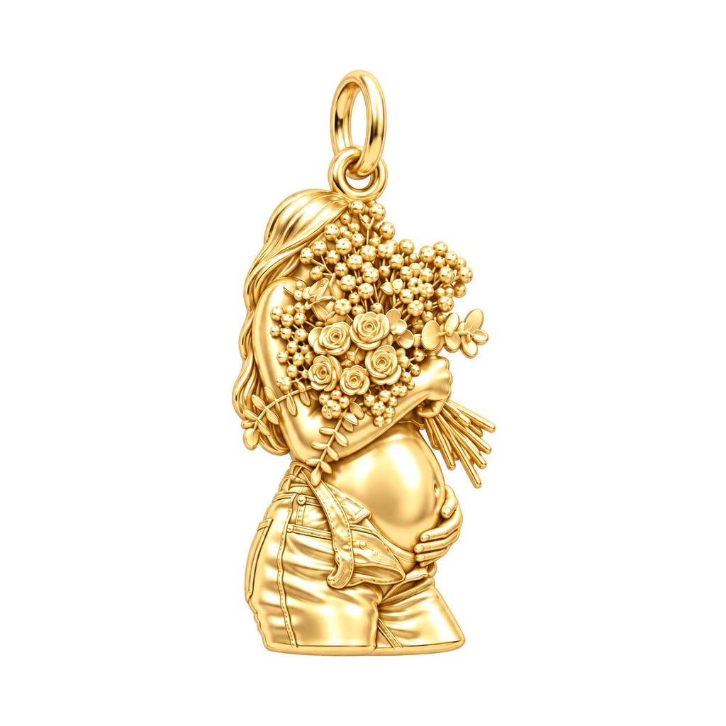 Blooming Motherhood Charm Bracelet – Personalized Mom Gift – 18K gold charm, front view