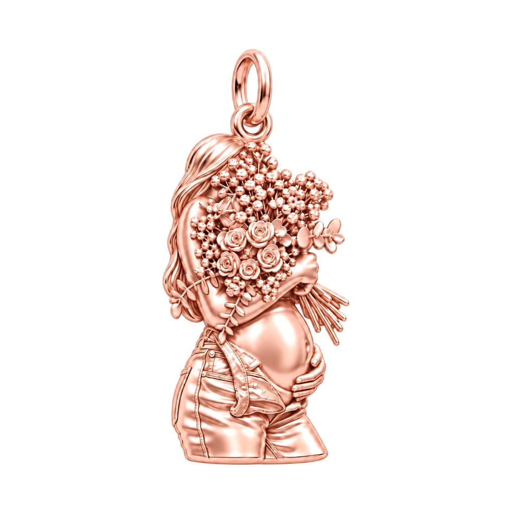 Blooming Motherhood Charm Bracelet – Personalized Mom Gift – rose gold charm, front view
