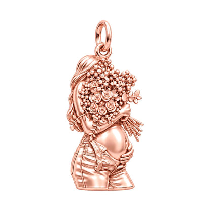 Blooming Motherhood Charm Bracelet – Personalized Mom Gift – rose gold charm, front view