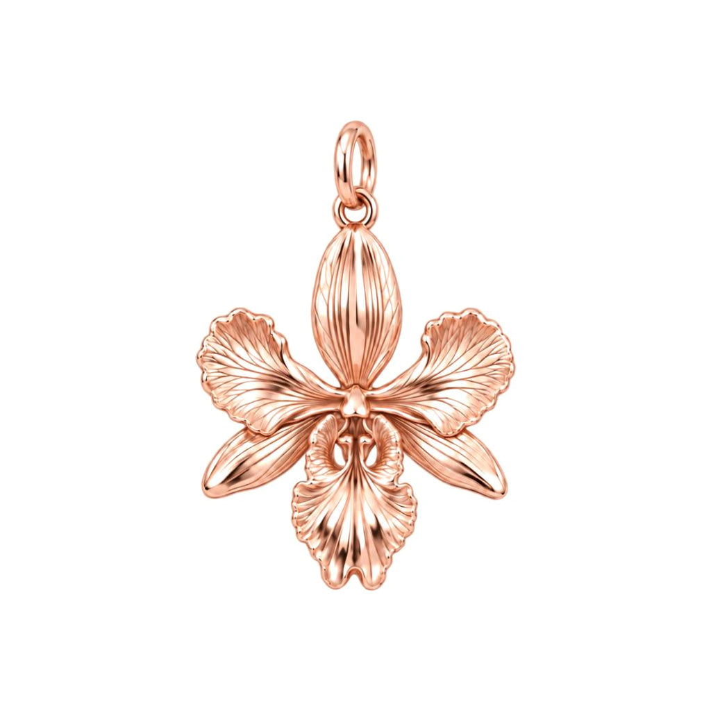 Blooming Orchid Charm Bracelet – Personalized Mom Gift – rose gold charm, front view